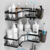 AKTECKE-Corner-Shower-Caddy-2-Pack-Adhesive-Shower-Corner-Organizer-Shelves-No-Drilling-Stainless-Steel-Shower-Storage-Rack-with-HooksToothpaste-Holder-for-Bathroom-Dorm-and-Kitchen-0