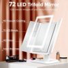 HORM-Makeup-Mirror-Vanity-with-Lights-3-Color-Lighting-Modes-72-LED-Trifold-Mirror-1x2x3x-Magnification-Touch-Control-Design-Portable-High-Definition-Cosmetic-Lighted-Up-White-JING-007-0-1