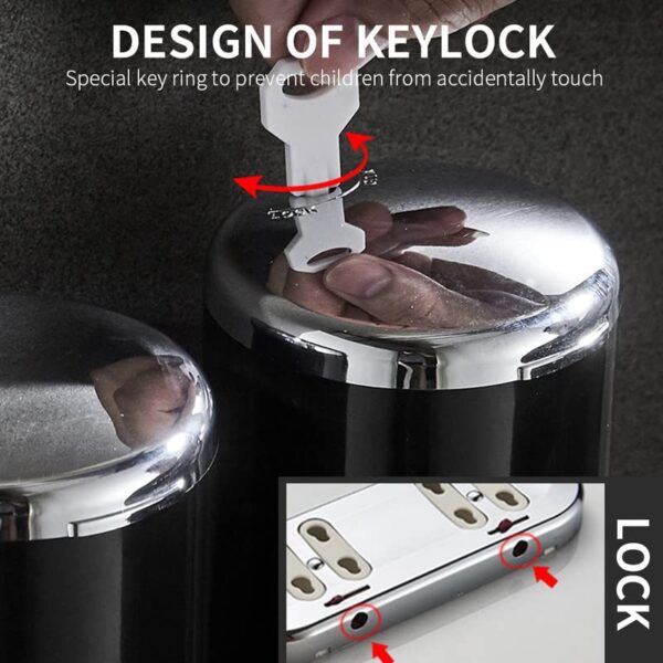 No-Drill-3-Pack-500ml-Wall-Mounted-Soap-Dispenser-for-Bathroom-and-Kitchen-Shampoo-and-Conditioner-Dispenser-Drill-Free-with-AdhesiveRound-Black-0-2